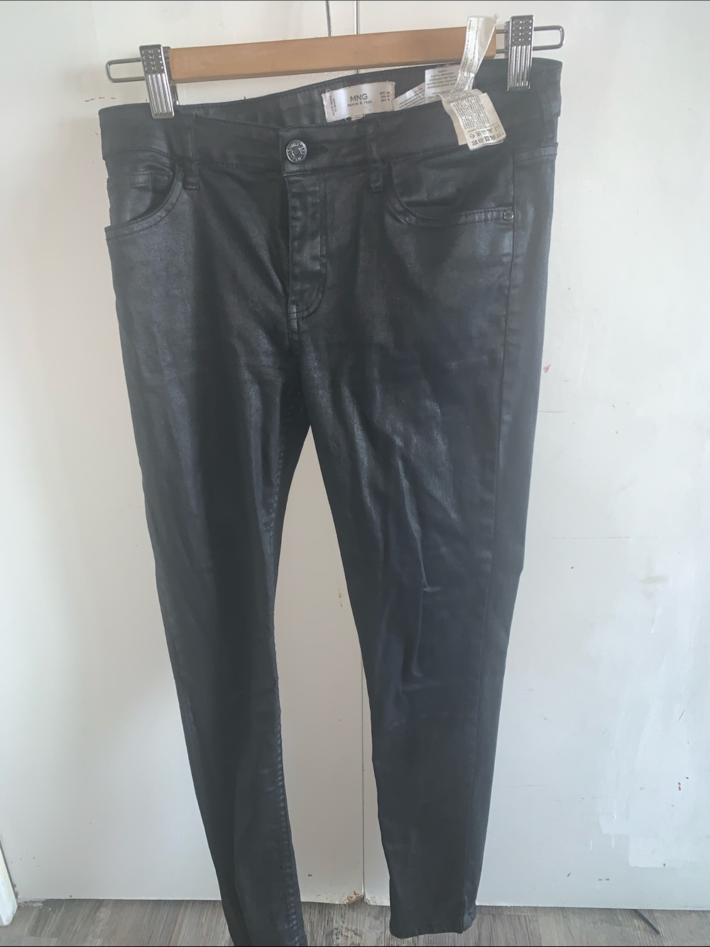 Mango Black Coated Skinny Jeans for Women